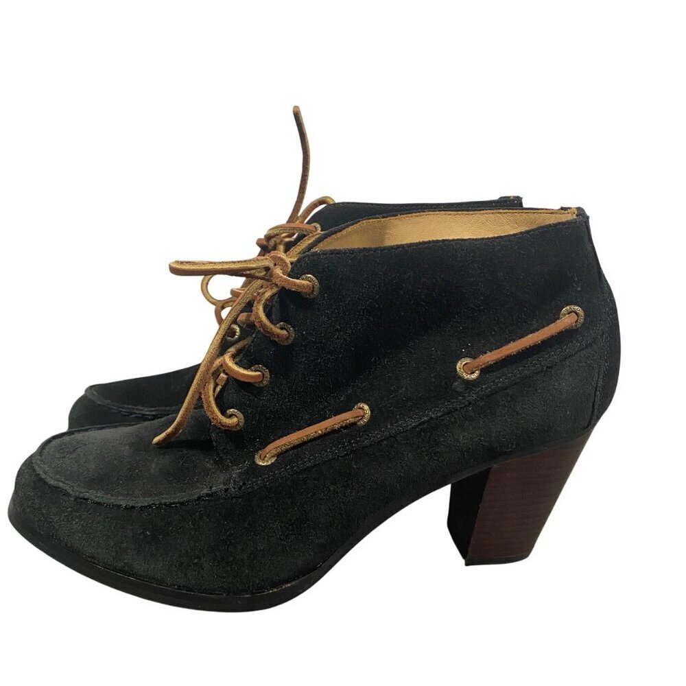 Sebago Womens Ashton 360 Moc Black Suede stack heeled Ankle Boots 9.5M
